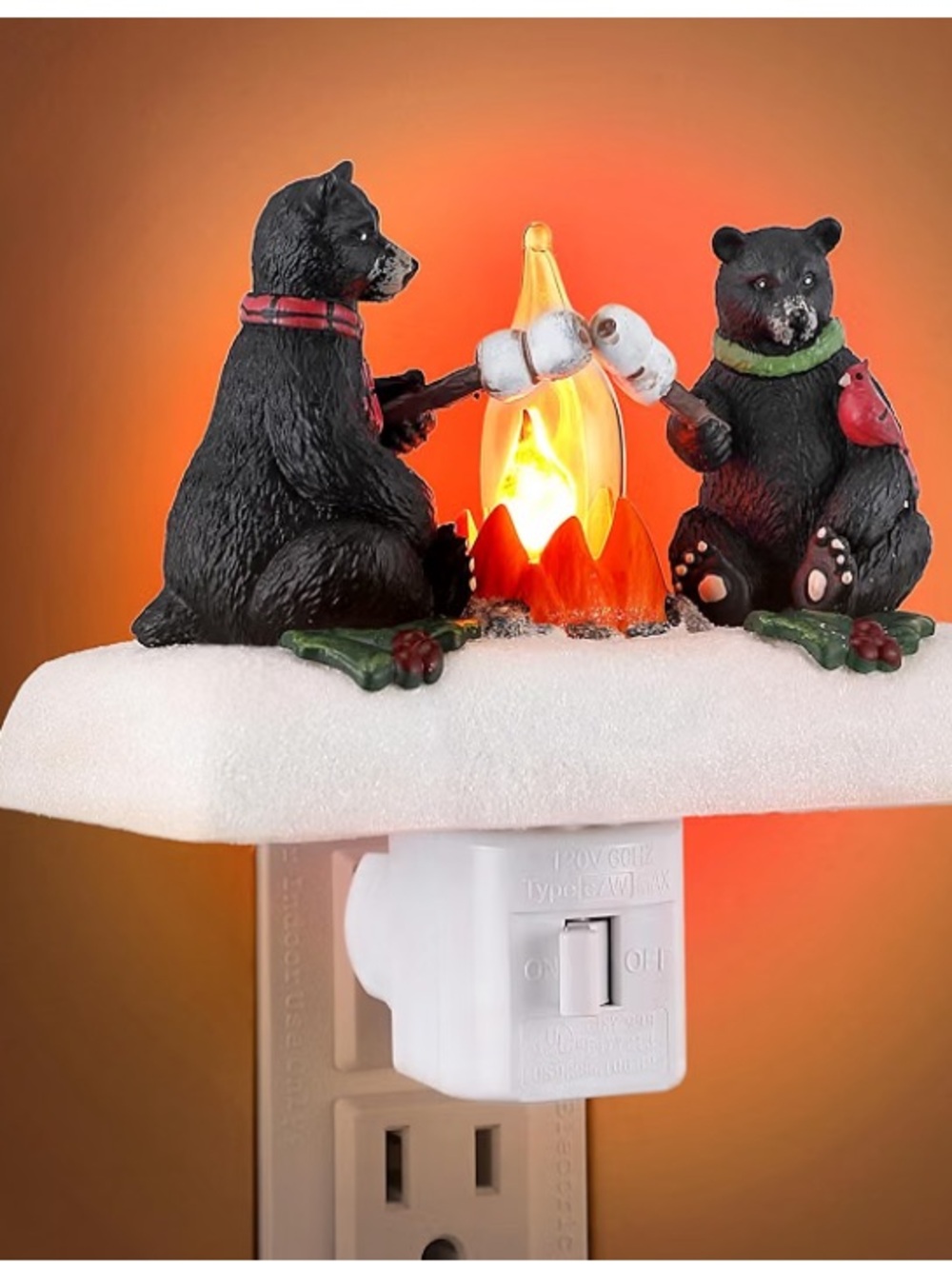 Black Bear Campfire Night Light Plug-In - Holiday Home Décor